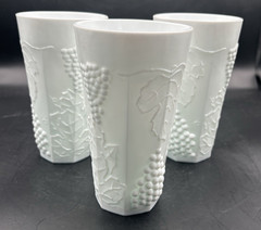 Set of 3 Indiana Milk Glass Colony Harvest Grape Pattern 16 oz./6″
