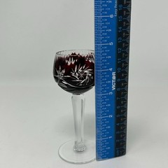 Vintage Bohemian Crystal Wine Goblet Hand Cut Dark Garnet Ruby Red Floral Design