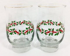 Set 4 Libbey HOLLY BERRY Arby’s Gold Rim Drinking Tumblers Xmas 14oz 5 1/4″ Vtg