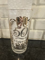 MCM Lotus Glassware 50th Anniversary Glasses With Gold Trim Set Of 8 Vintage!