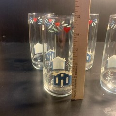 4 Anchor Hocking Glasses 1980’s Tumbler English Country Blue House Heart 16oz