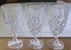 3 GODINGER SHANNON DUBLIN 7 3/4″ ICED TEA GLASS GOBLETS FAN & CRISSCROSS CUTS