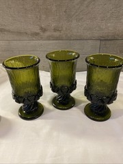 Set Of 3 Vintage MCM Avocado Green Goblet 6″ Fostoria Sorrento
