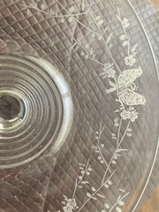 VINTAGE STUART CRYSTAL COMPORT with etched bird and Flower