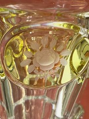19th century Bohemian goblet with cabochon ring decoration engraved with flowers