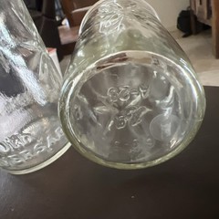 2 Vintage Anchor Hocking Starburst Juice Clear Glass Jelly Jars Atomic Ball