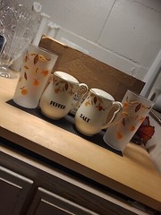 Vtg Hall Jewel Tea Autumn Leaf Libbey 5.5” Frosted Tumblers + Salt&Pepper+5cups