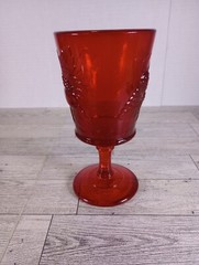 Vtg L.G. WRIGHT GLASS «STRAWBERRY & CURRANT RUBY» RED WATER GOBLET 6-1/2″