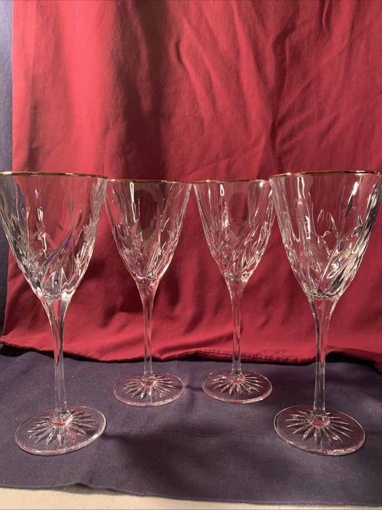 Cassandra Cristal D’Arques Lead Crystal Gold Rimmed Water/Wine Glasses Set Of 4