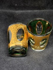 Vintage Culver Pisa 22K Gold MCM Shot Glass Set Of 2 with Emerald Green Interior