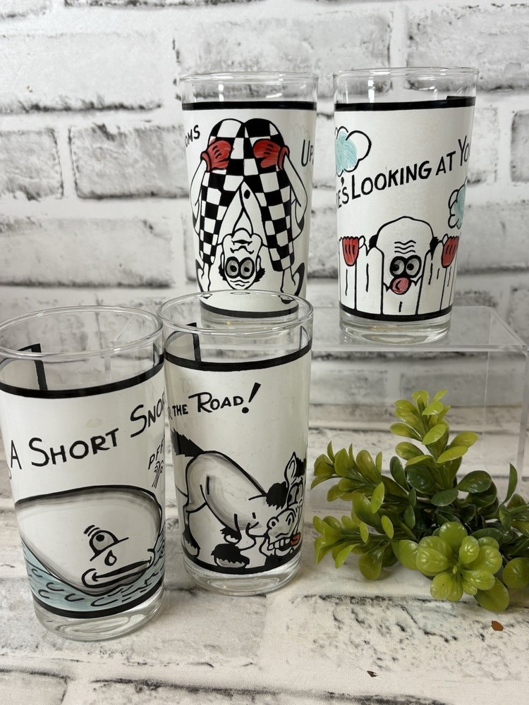MCM Roving Eye Set 4 Humorous Bar Glasses