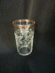 Bartlett Collins Vintage Frosted Grape Vine 22KT Gold Trim 5 Oz Glass Tumbler
