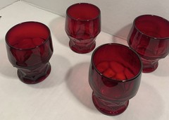Fenton Georgian Ruby Red Water Tumblers Honeycomb Flat 4″ Glasses Vintage 2 Pc