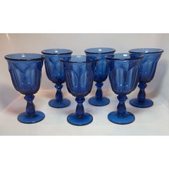Vintage Imperial Glass Old Williamsburg Cobalt Goblets 5.3″ Set of 6 Deep Blue