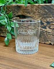 Whiskey Rocks Crown Royal Drinking Glass 3 1/2” Etched & Embossed Logo 9oz