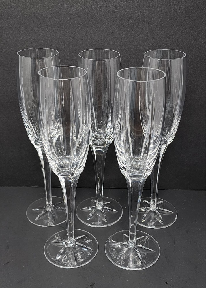 Set Of 5 Miller Rogaska Tulipe Crystal Champagne Flute Glass High End Glassware