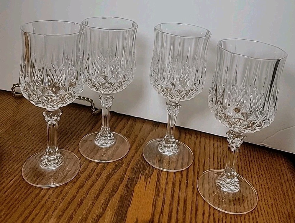 Set Of 4 CRISTAL D’ARQUES France Longchamp 24% Lead Crystal Wine Glasses 6.5”’