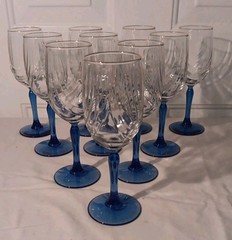 Vtg Lenox Crystal Wine Glasses Cobalt Blue Stem Drapped Swirl Gold Rim Set 10