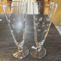 Set Of 2 Vintage Libbey Stardust Pilsner Glasses Stars Gray Cutting 8.5” LOC T8