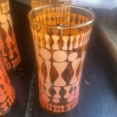 Amber Orange Yellow Geometric Glass Tumbler Set 4-Piece Round Glossy 1970 Vibe