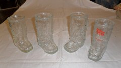 Lot of 4 Vintage Libbey of Canada Clear Glass Cowboy Boot Mug Silver City Casino