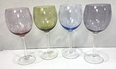 Set of 4 Jewel Tone Etched Wine Glasses Grapes & Vine Pattern Blue Green Purple