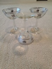 3 Vintage Libbey Silver Leaf Frosted Stemware Glasses Martini Sherbet Champagne