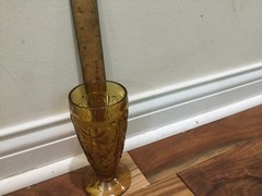 Tiara Indiana Glass Amber Daisy Pattern Water Goblet Footed Base 6.25″