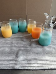 Vintage MCM Blendo Frosted Juice Cups Set Of 5 plus a cruet
