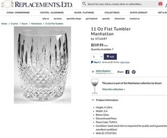 STUART Crystal Glasses – Manhattan Pattern; Set of 4 ; 11oz Tumblers; NEW IN BOX