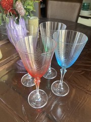Set of 4 Vintage Galway Irish Crystal Multi-Color Etched Wheat Wine Goblets