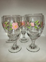 Franciscan Desert Rose Set of 4 Wine / Water Goblet Hand Painted Floral Glass 7”