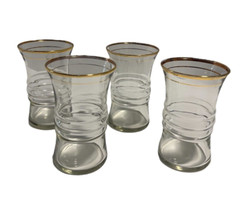 Anchor Hocking 1940s Gold Rimmed Hourglass Shape Ribbed Center Glasses Set of 4