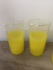 Vintage ~ Frosted Yellow BLENDO PITCHER & 6 GLASSES ~ West Virginia Glass ~ VG