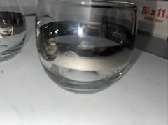 Vintage Roly Poly Cocktail Glasses Silver Band with House Designs -3 1/4″ Tall
