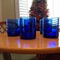 5 – Unique Cobalt Blue Recycled Wine Bottle Short Flat Wine Punt Glasses