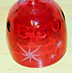 Vintage Bartlett Collins 6″ Atomic Starburst Cranberry Thumbprint Goblet