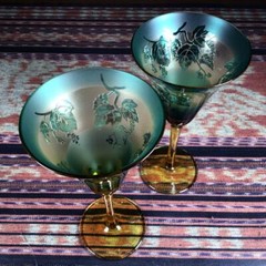 Wine Glass Kiriko Engraved on the glass #28 8.5x17cm/3.34×6.69″ set of 2 Wine