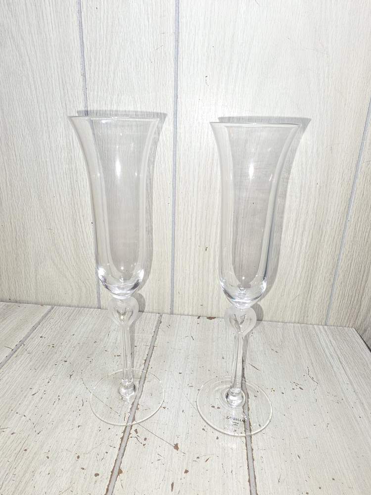 GORHAM Amore Collection TOASTING FLUTES Hearts Set of 2 Germany Wedding Ann
