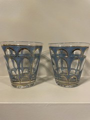 Set of 2 Vintage MCM Blue & Gold Old Fashioned Glasses