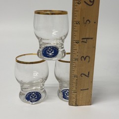 Lot Of 3 vintage Slovakia Glass cordial glasses with a gold band & 1836 Barware