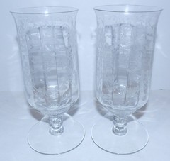 RARE PAIR OF VINTAGE HEISEY GLASS ORCHID ETCHED 6 1/2″ ICED TEA GLASSES~#5022