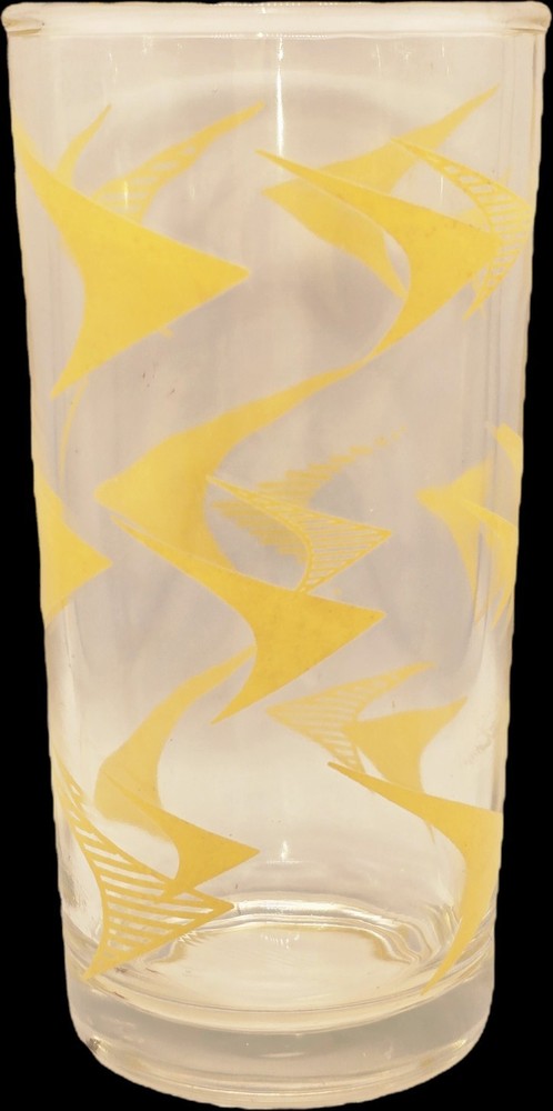 5″ Cocktail Glass w/ YELLOW BOOMERANG Design ACL HI-BALL Drinking GLASS 1960s