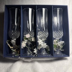 Vtg Longchamp 24% Lead Crystal champagne wine glass flutes (4) In Orig Box