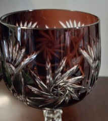 (2) CZECH BOHEMIAN HOCK WINE GOBLETS Cut to Clear ~ BROWN ~ 1950s ~ MINT