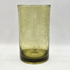 Bubble Glass Tumbler Hand Blown Green Seeded Highball Heavy Drinking Glass Cup