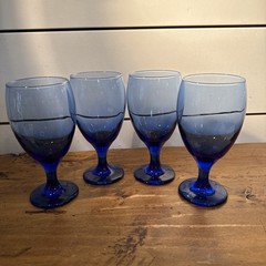 4 Libbey Teardrop Cobalt Blue Water Goblets MCM