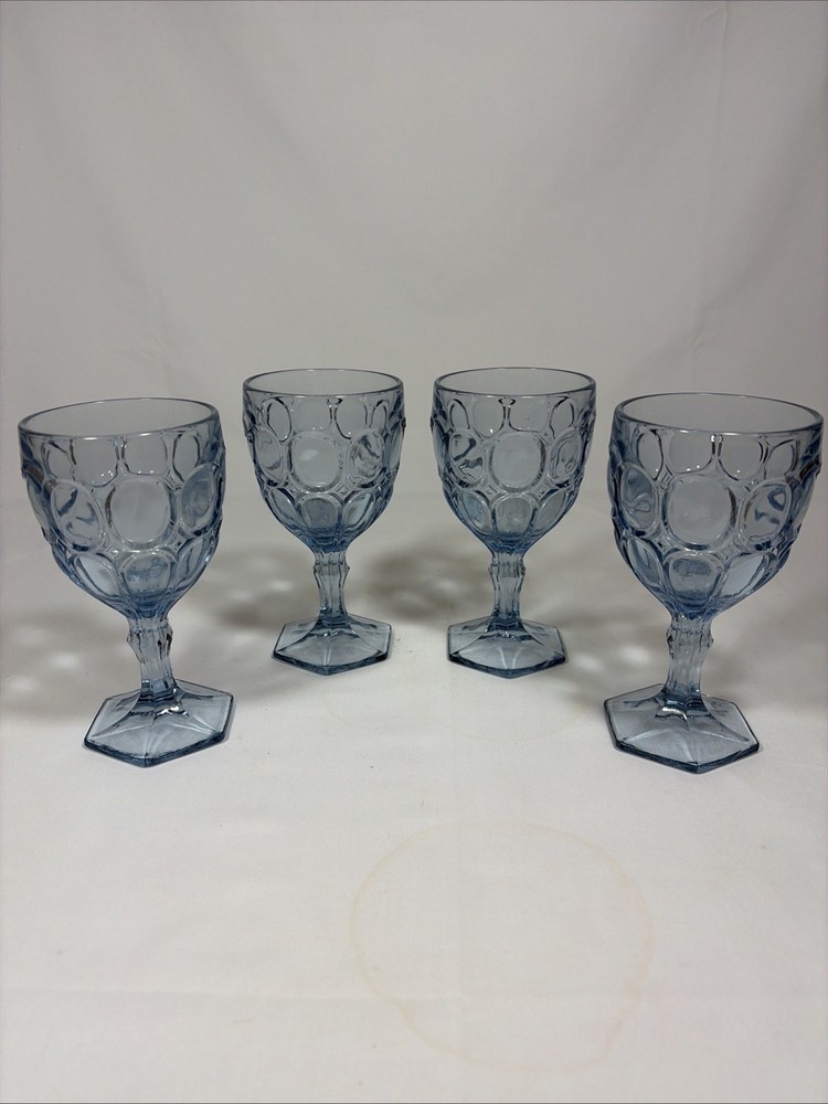 Vintage Fostoria Glass Moonstone Light Blue Water Goblets #2882 Set of 4