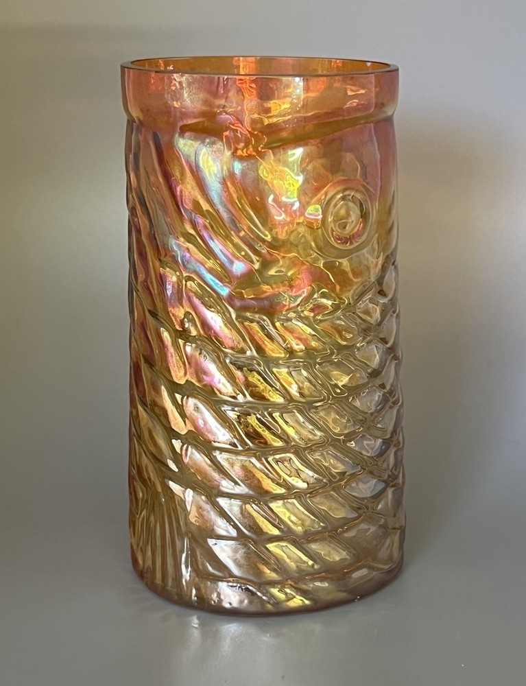John Cook 2004 Art Glass Iridescent Amber Orange Koi Fish Tumbler Cup