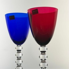 Baccarat Vega Fortissimo Crystal Wine Glass 23cm Blue Red Set of 2 Near Mint